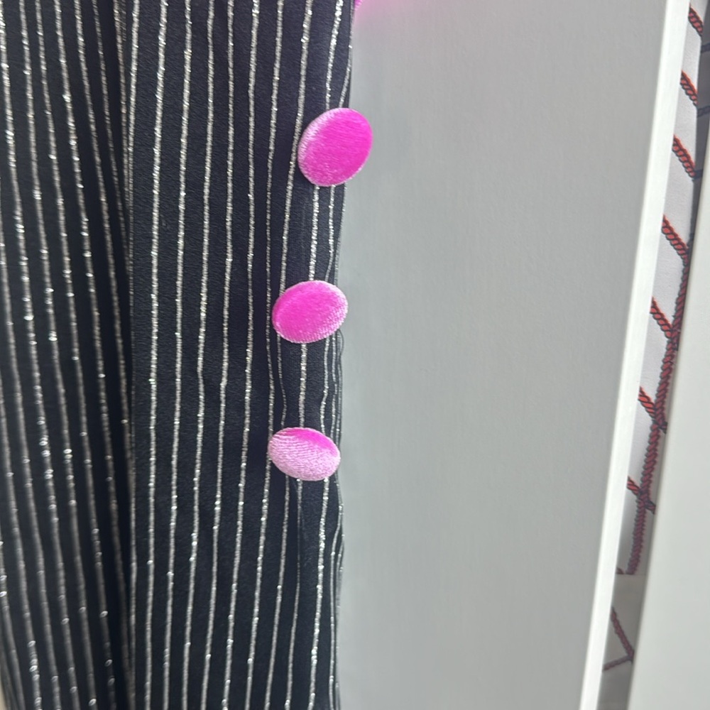 Flapper Dress Glitter Mob Pin Stripe Side Slit : Pink Black & Silver Medium / M - Picture 3 of 9